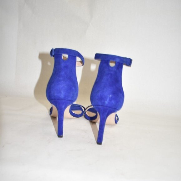 $500 STUART WEITZMAN SIMPLE SQUARE TOE SUEDE SANDAL NUDIST ROYAL BLUE 8 (DA9) - Picture 4 of 6